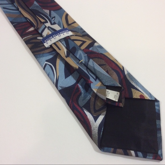 Oscar de la Renta Necktie Blue & Red Mosaic Neck Tie - Picture 4 of 4